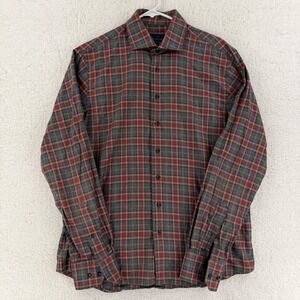 Toscano Shirt Mens Medium Gray Red Plaid Long Sleeve Button Front Casual Flannel